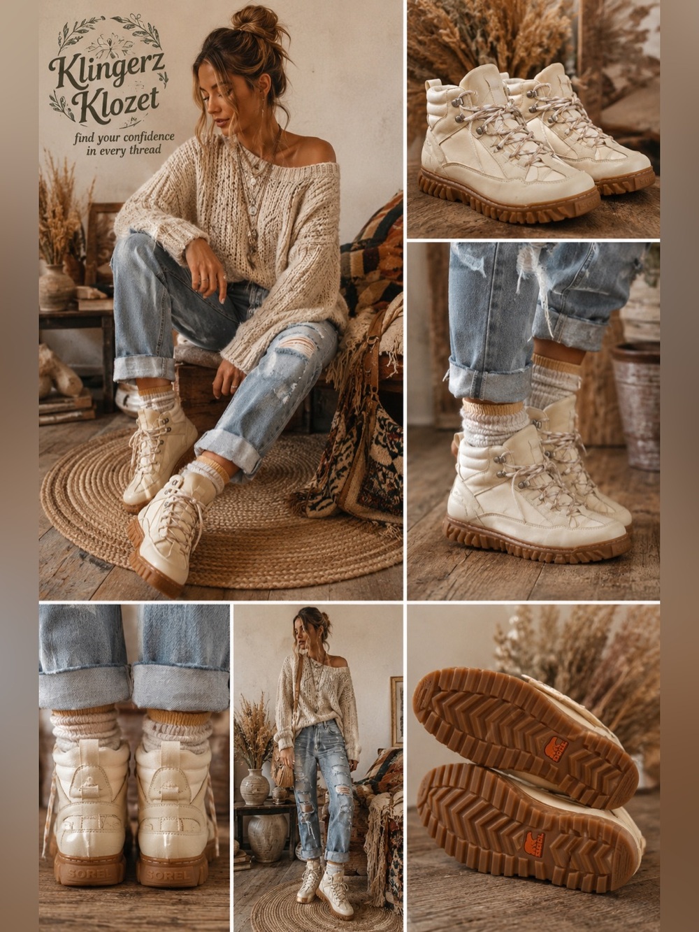 SOREL ONA Ave Peak Waterproof Cream Gum Sole Hiking Boots Women’s 8 - Picture 2 of 12